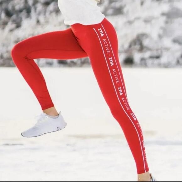Zyia Active Red Logo Side Stripes Light & Tight High-Rise Leggings Size 4 - Picture 1 of 6